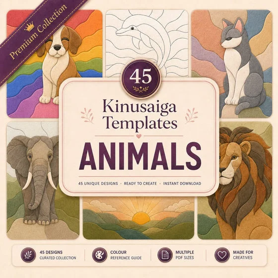 Animals: 45 Kinusaiga templates including dogs, cats, elephants and lions