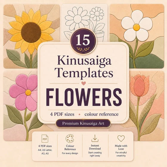 Flowers: 15 Kinusaiga templates including sunflowers, daisies and tulips