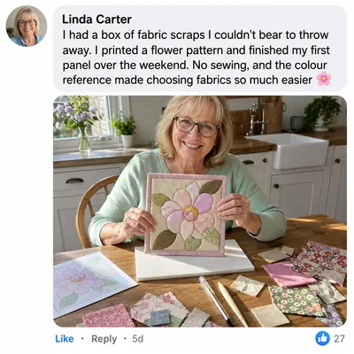 Linda Carter's Kinusaiga review and floral fabric-art project