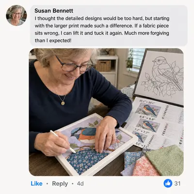 Susan Bennett's Kinusaiga review and bird fabric-art project